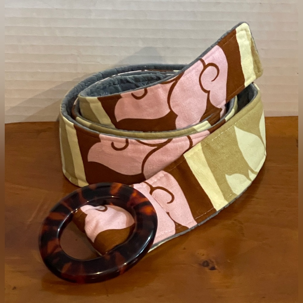 Pattern Cloth Belt with Faux Tortoise Buckle